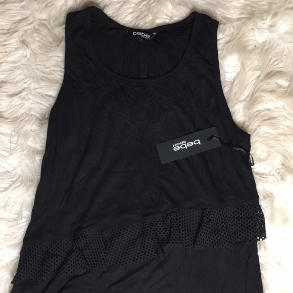 Bebe Sport Women’s black tank top w/mesh ruffle - Picture 2 of 8
